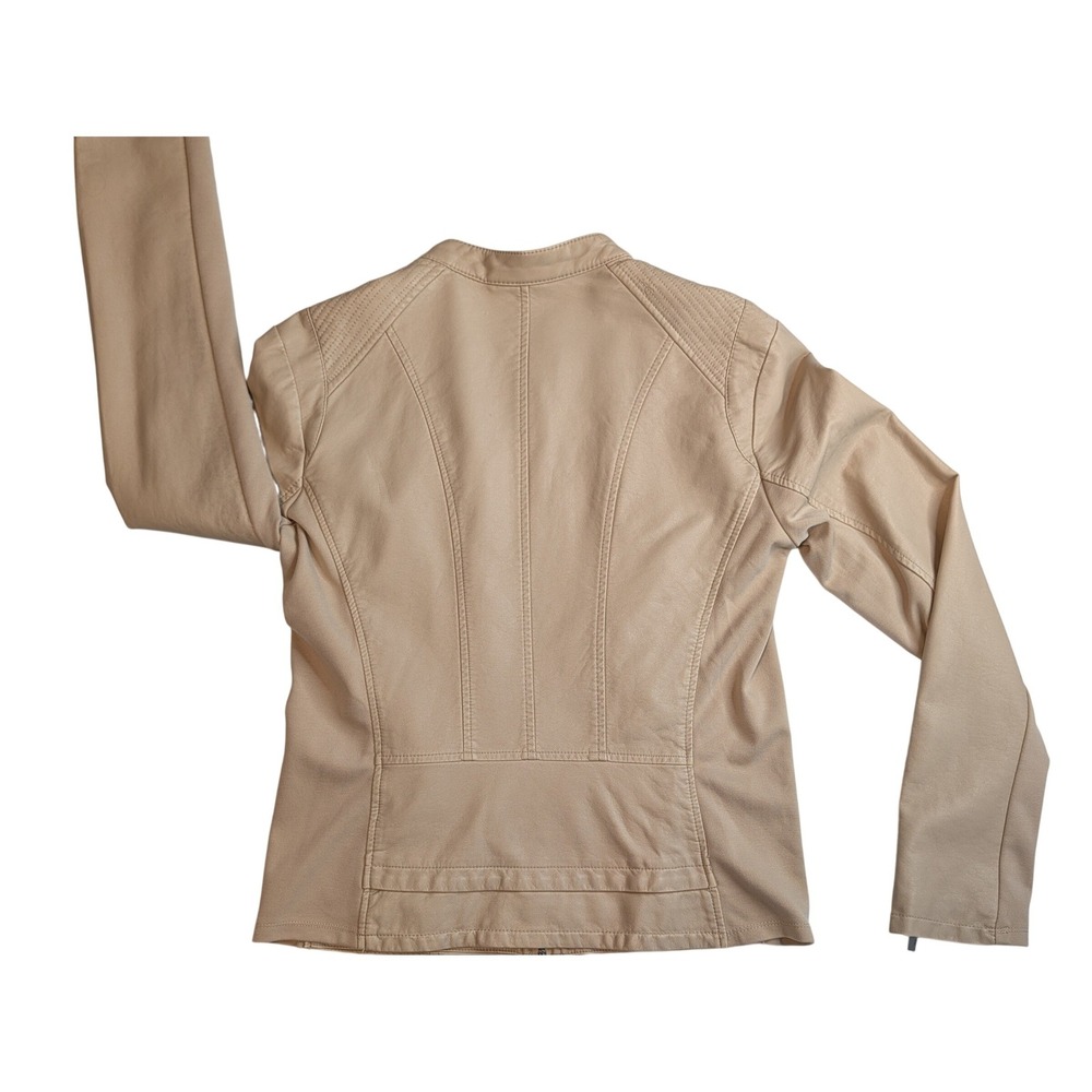 Express Womens Tan Faux Leather Moto Jacket Quilted Shoulder‎ Beige Large 90170 - Picture 4 of 12